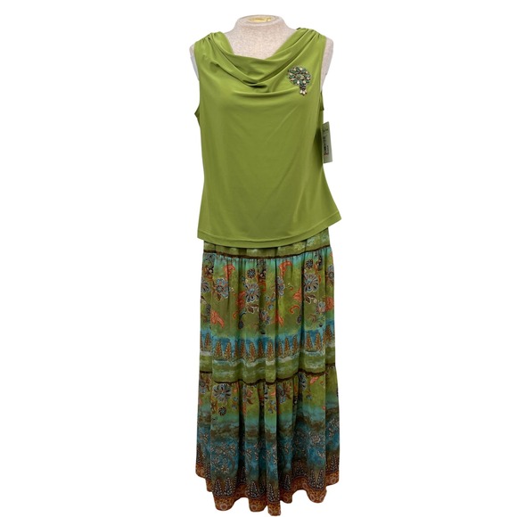 Ronni Nicole Chartreuse Green Floral Maxi Skirt Set Size 10 NWT Dressy - Picture 1 of 13